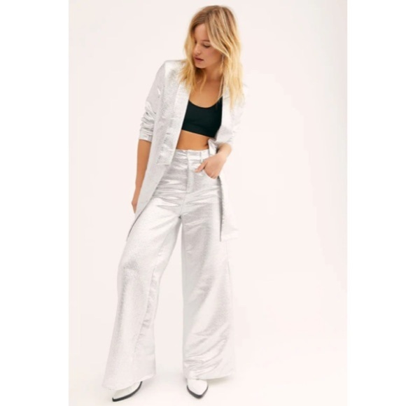 Free People NWT Lenni Calcite Suit US 2 XS Silver Night Out Maximalist Metallic - Picture 1 of 16